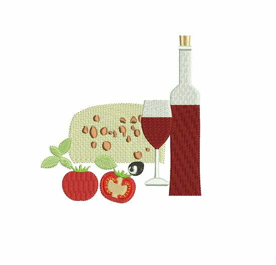 Matriz De Bordado Vinho, Queijo e Tomate para bordar. 