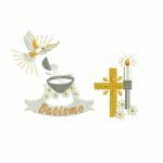 Matriz De Bordado Batismo Com Pomba, Cruz e Vela para bordar.