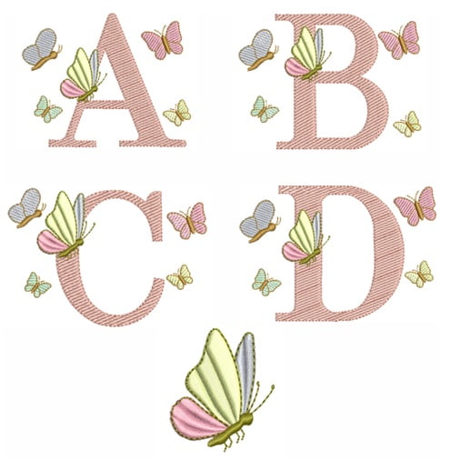 matriz de bordado alfabeto borboletas
