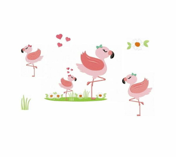 Matriz De Bordado Flamingo com filhote para bordar Colecao Pacotinho