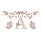Matriz de Bordado Alfabeto Arabesco Flores Borboletas Para Bordar - Imagem 2