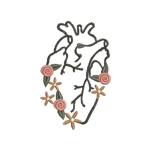 Matriz de bordado coração flores para bordar
