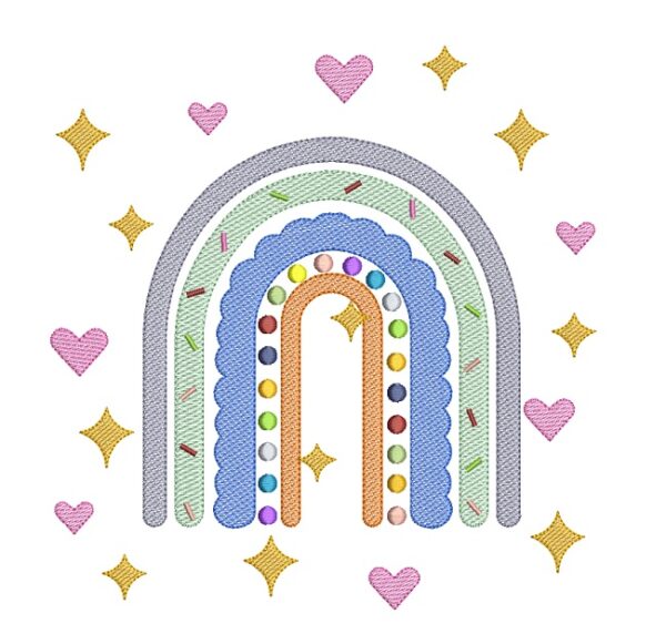 Matriz de Bordado Arco-íris para bordar com estrelas e corações - Rippled.