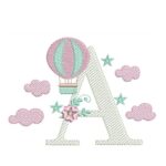 Matriz de Bordado - Alfabeto Balão Nuvens Menina para Bordar - Imagem 2