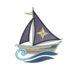 Matriz De Bordado Veleiro para bordar com ondas Barquinho estrela