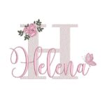 Matriz de bordado nome helena para bordar com borboleta e flores