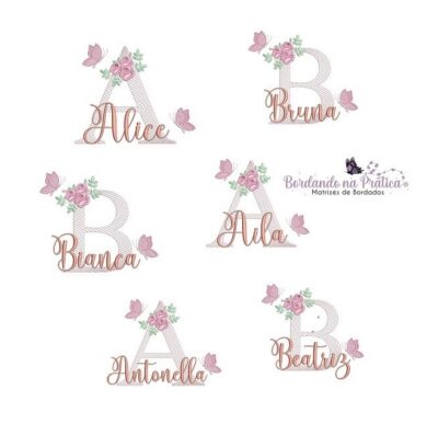 Matriz De Bordado Coleção 120 nomes Borboletas com flores para bordar