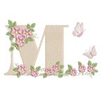 Matriz de Bordado Alfabeto Jardim Flores Borboletas - Imagem 2