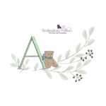 Matriz de bordado Alfabeto folhas urso Letra A para bordar