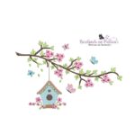 matriz de bordado Galho na Casinha com flores para bordar BP