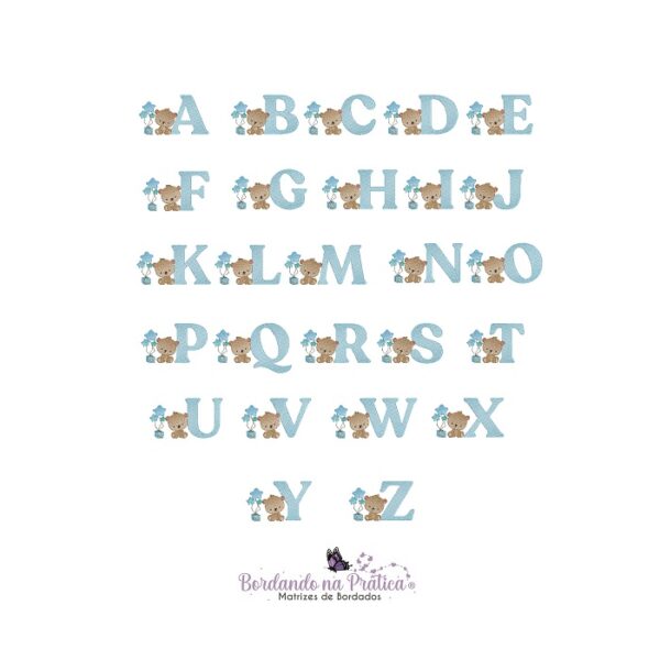 matriz de bordado alfabeto ursinho Balão para bordar
