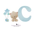 matriz de bordado alfabeto ursinho balão letra C para bordar