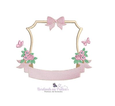 Matriz de Bordado Moldura flores laco com borboletas BP