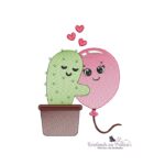 matriz de bordado cacto abraçando um balão apaixonado para bordar