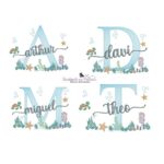 Matriz de Bordado Coleção Fundo do mar 100 nomes masculino arthur, davi, miguel, theo, caua, heitor e outros