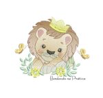 matriz de bordado leao com coroa e flores para bordar