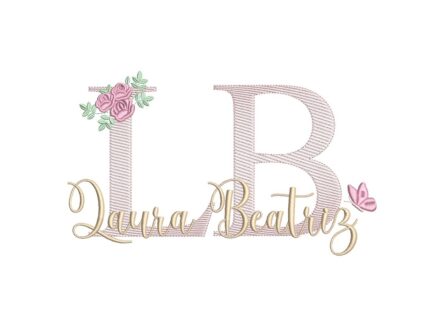 Matriz De Bordado Nome Laura Beatriz com flores e borboletas