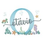 Matriz De Bordado Nome Otávio Fundo do Mar para bordar