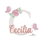 Matriz De Bordado Cecília com flores e borboletas para bordar.