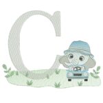 Matriz de Bordado Letra C Elefantinho no carrirnho para bordar