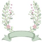 Matriz de Bordado Moldura Folhas com Faixa para bordar