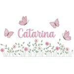 Matriz de Bordado Nome Catarina jardim flores para bordar