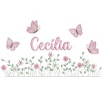 Matriz de Bordado Nome Cecília jardim flores para bordar