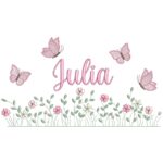 Matriz de Bordado Nome Julia jardim flores para bordar
