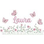 Matriz de Bordado Nome Laura jardim flores para bordar
