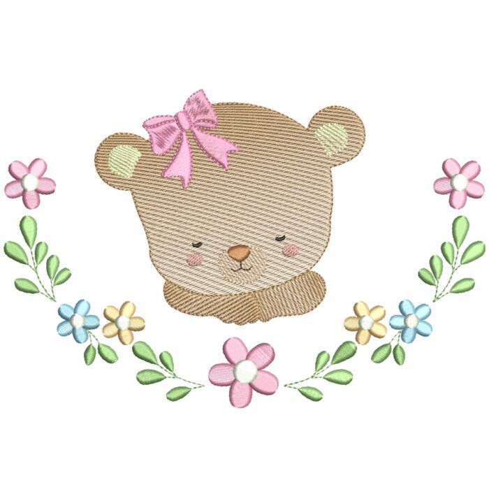 Matriz de bordado Ursinha Flores para bordar
