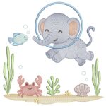 Matriz de Bordado Elefantinho no Mar para bordar