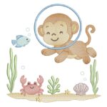 Matriz de Bordado Macaquinho no Mar para bordar