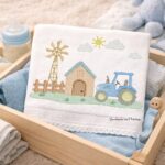 Matriz de bordado cenario trator com fazenda sol nuvens para bordar bordando na pratica