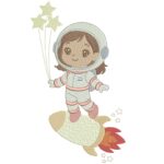 matriz de Bordado menina astronauta no Foguete para bordar