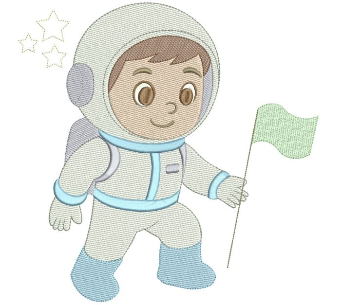 matriz de Bordado menino astronauta com bandeira para bordar