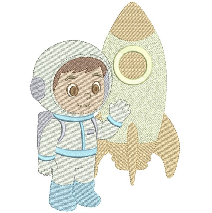 matriz de Bordado menino astronauta no Foguete para bordar