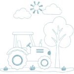 matriz de bordado Tratorzinho na arvore contorno para bordar