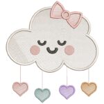 matriz de bordado nuvens com coraçoes para bordar