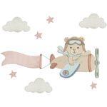 matriz de bordado ursinho aviador nas nuvens faixa para bordar