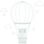matriz de bordado ursinho aviador no balão contorno para bordar