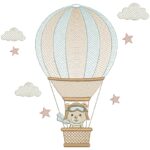 matriz de bordado ursinho aviador no balão para bordar