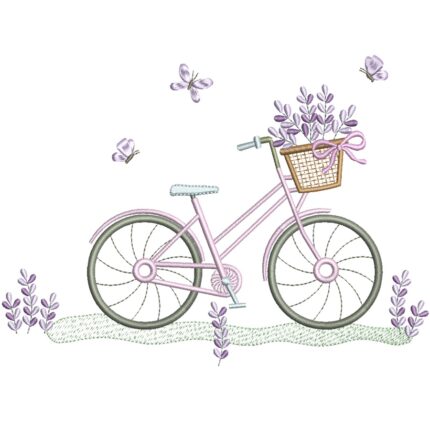 Matriz de bordado bicicleta com lavanda