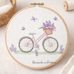 Matriz de bordado bicicleta lavanda para bordar bordando na pratica