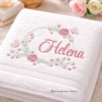 Matriz De Bordado moldura com nome helena para bordar e flores e folhas bordando na pratica