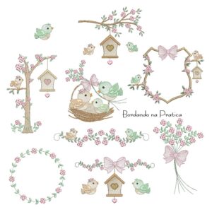 Matriz de Bordado Passarinhos Encantados para bordar BP