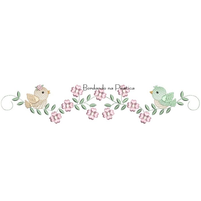 Matriz de Bordado Raminho de Flores com Passarinho para bordar BP