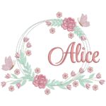 Matriz de bordado Nome Alice Moldura Floral para bordar