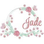 Matriz de bordado Nome Jade Moldura Floral para bordar