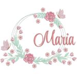 Matriz de bordado Nome Maria Moldura Floral para bordar