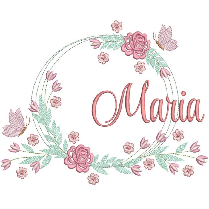 Matriz de bordado Nome Maria Moldura Floral para bordar